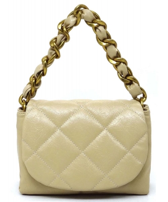 Quilted Flap Chain Link Crossbody Bag CJF115 BEIGE